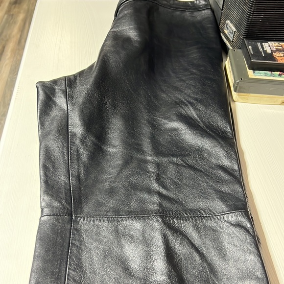 INC Jet Black Genuine Leather Straight Leg Mid Rise Pants - Picture 3 of 15